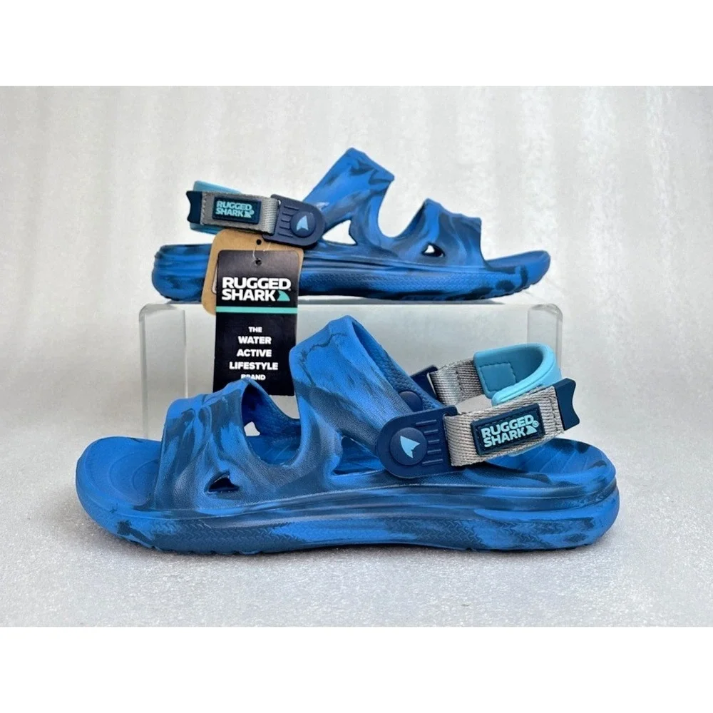 Rugged Shark Adventure Trail Blue Sandals Floatable Washable Boys Size 1 NEW